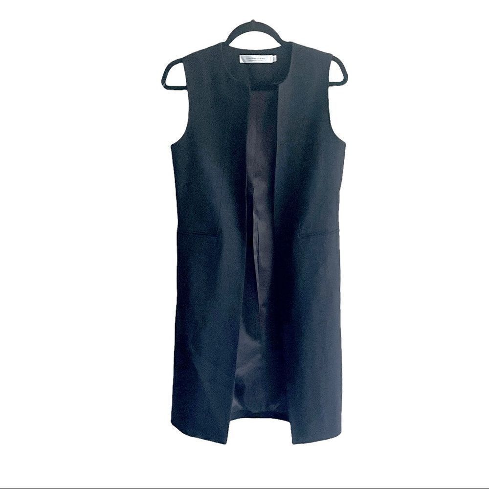 CONTEMPORAINE Black Sleeveless Wool Open Long Vest Cardigan Blazer Jacket XS